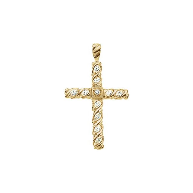 14K Yellow Gold 35.5x25.5 mm 3/4 CTW Natural Diamond Cross Pendant