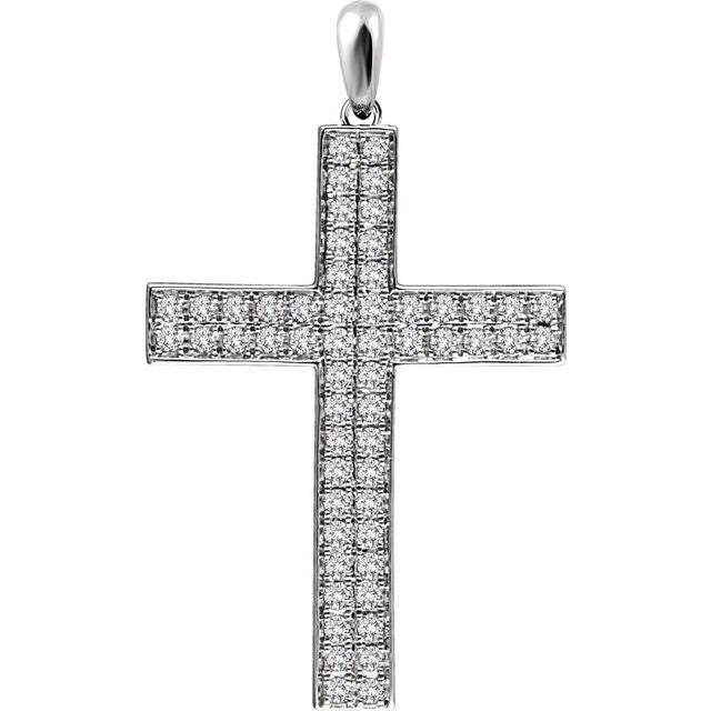 14K White Gold 1/2 CTW Natural Diamond Cross Pendant