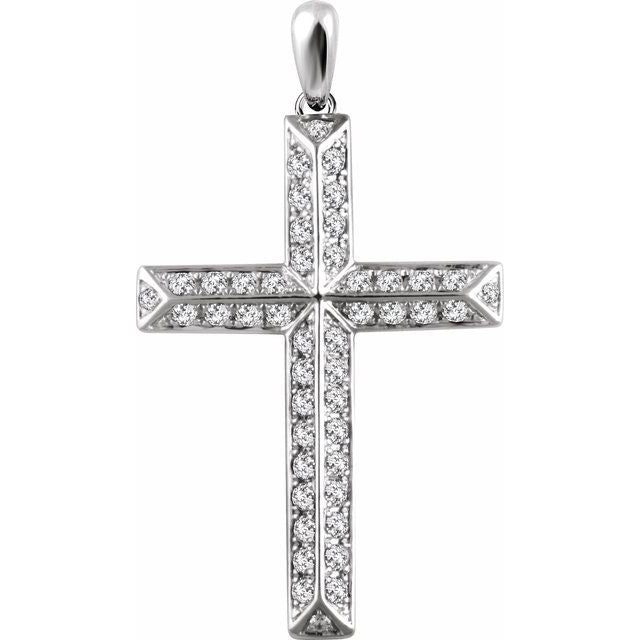 14K White Gold 1 CTW Natural Diamond Cross Pendant