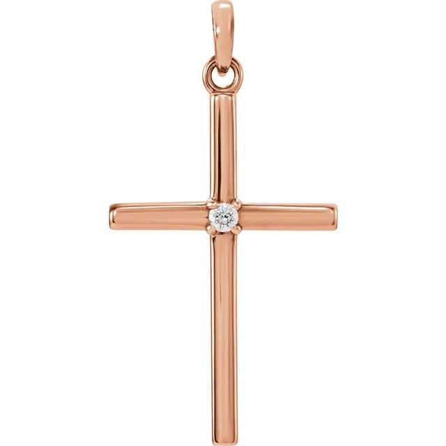 14K Rose Gold .02 CT Natural Diamond Cross Pendant