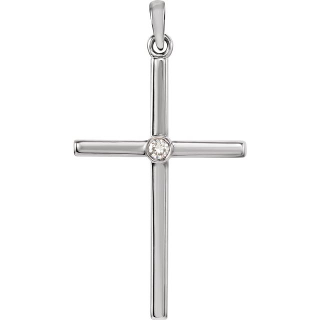 14K White Gold .03 CT Natural Diamond Cross Pendant