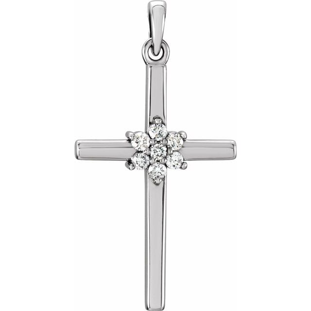 14K White Gold 1/10 CTW Natural Diamond Cross Pendant