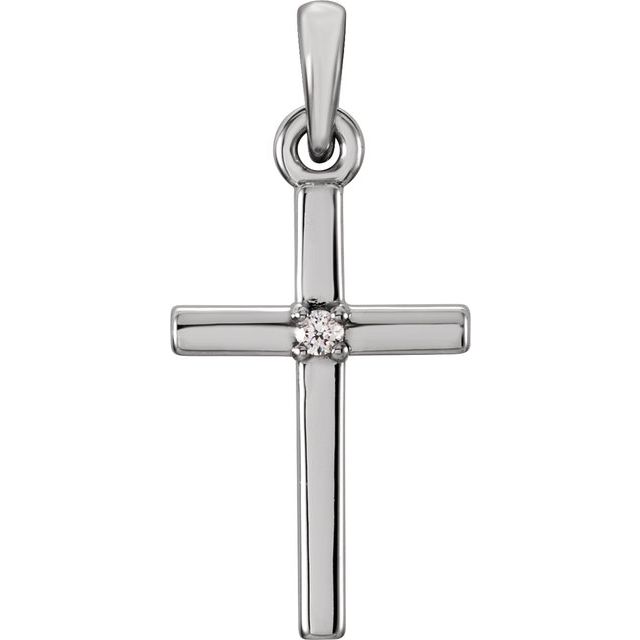 14K White Gold .01 CT Natural Diamond Cross Pendant