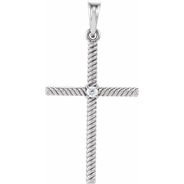 14K White Gold .03 CT Natural Diamond Cross Pendant