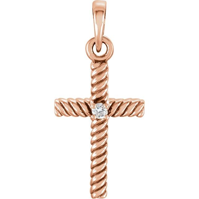 14K Rose Gold .015 CT Natural Diamond Cross Pendant