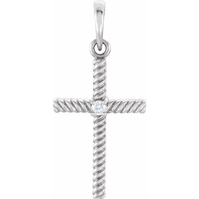 14K White Gold .02 CT Natural Diamond Cross Pendant