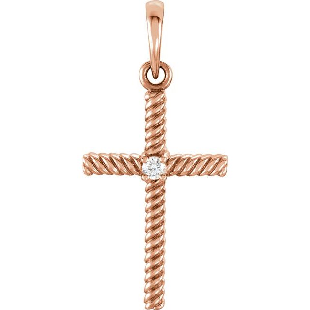 14K Rose Gold .02 CT Natural Diamond Cross Pendant