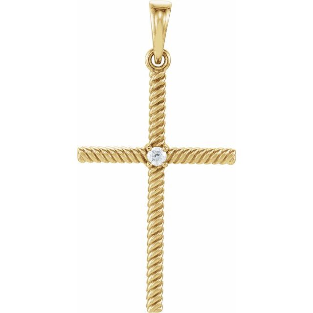 14K Yellow Gold .03 CT Natural Diamond Cross Pendant