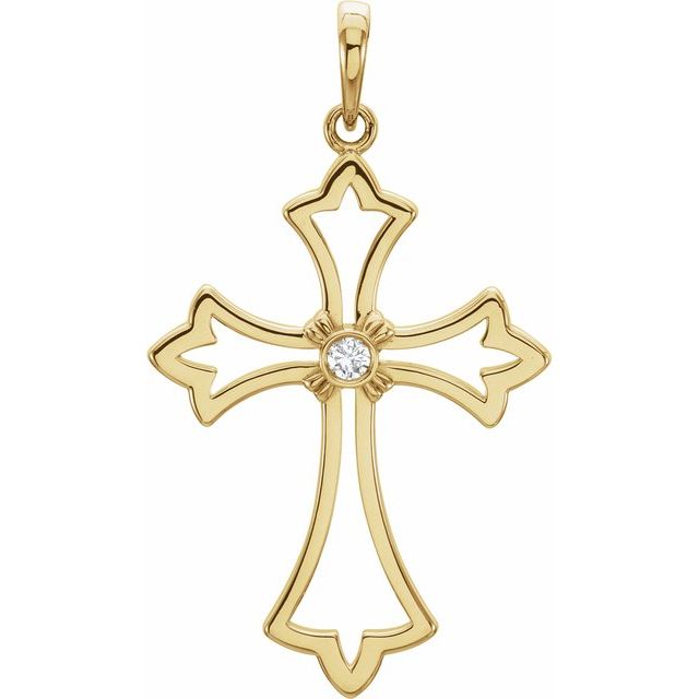 14K Yellow Gold .03 CT Natural Diamond Cross Pendant