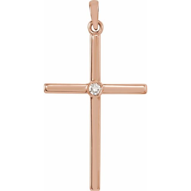 14K Rose Gold .03 CT Natural Diamond Cross Pendant