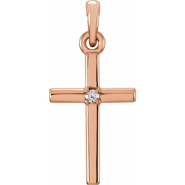 14K Rose Gold .01 CT Natural Diamond Cross Pendant