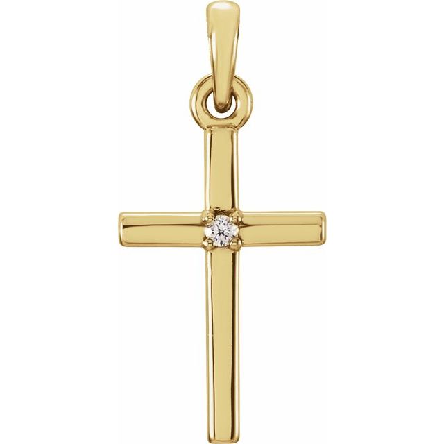 14K Yellow Gold .01 CT Natural Diamond Cross Pendant