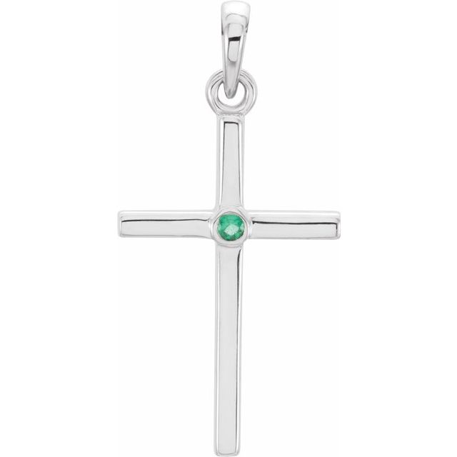 14K White Gold Natural Emerald Cross Pendant