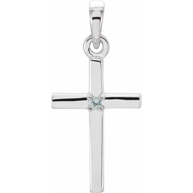 Platinum Natural Aquamarine Cross Pendant