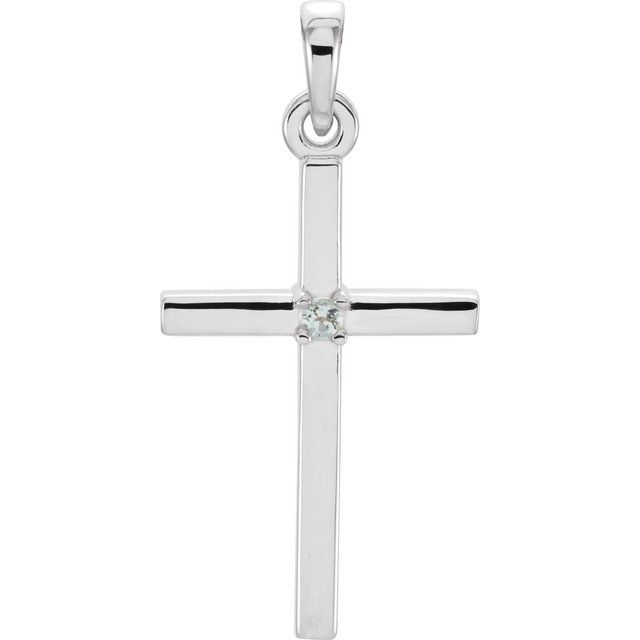 14K White Gold Natural Aquamarine Cross Pendant