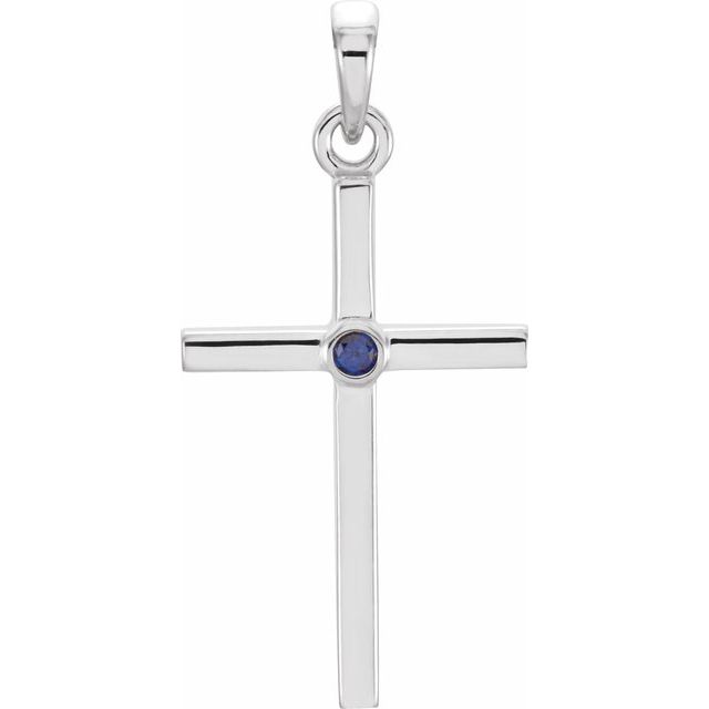 Platinum Natural Blue Sapphire Cross Pendant
