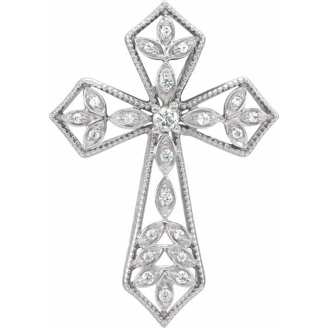 14K White Gold 1/10 CTW Natural Diamond Cross Pendant
