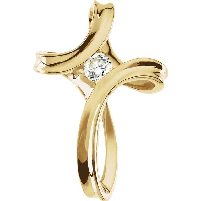 14K Yellow Gold 1/5 CT Natural Diamond Cross Pendant
