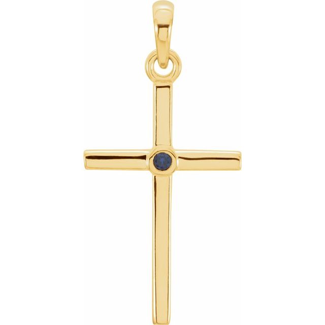 14K Yellow Gold Natural Blue Sapphire Cross Pendant