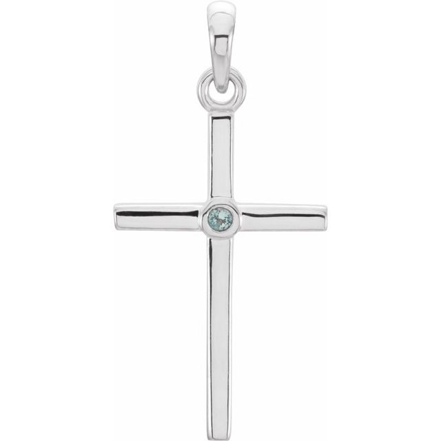 14K White Gold Natural Aquamarine Cross Pendant