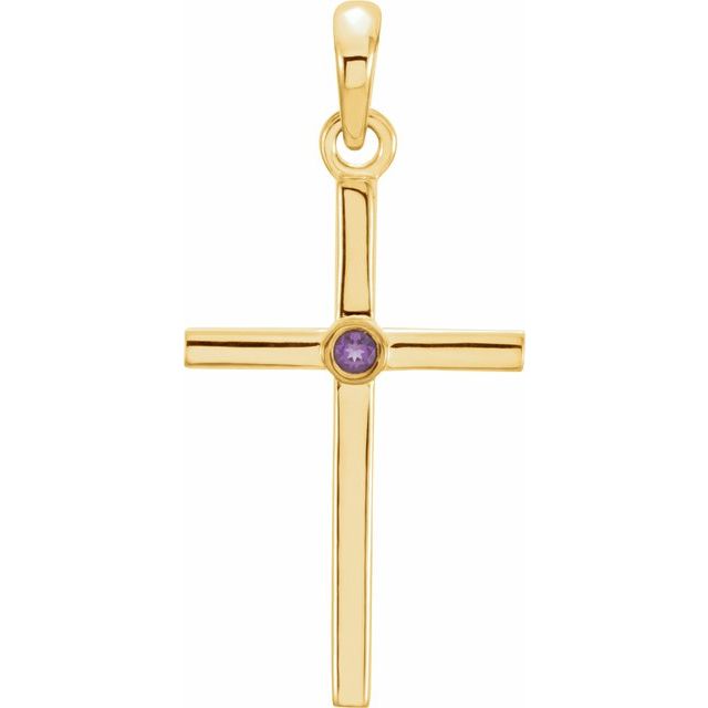 14K Yellow Gold Natural Amethyst Cross Pendant