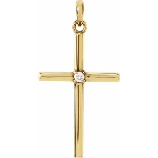 14K Yellow Gold .02 CT Natural Diamond Cross Pendant