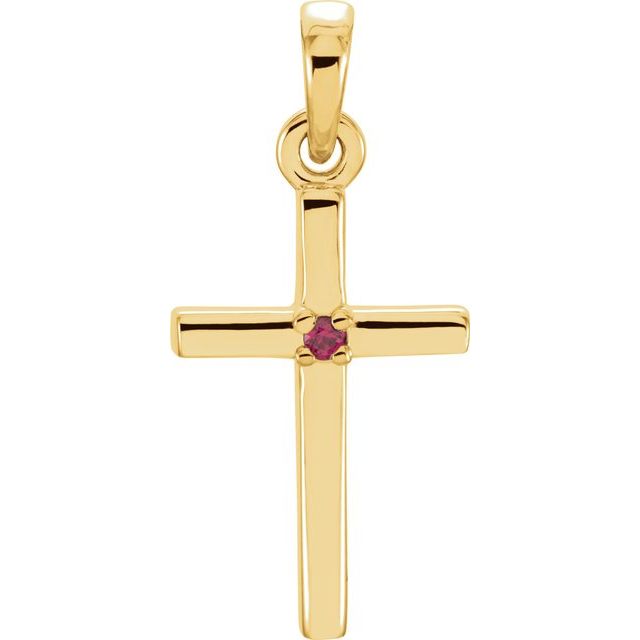14K Yellow Gold Natural Ruby Cross Pendant