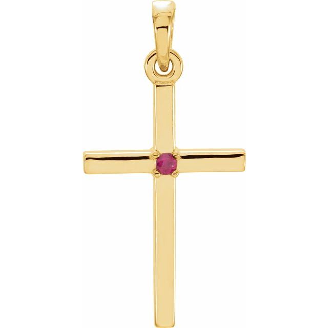 14K Yellow Gold Natural Ruby Cross Pendant