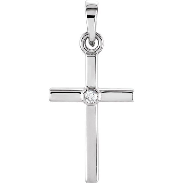 14K White Gold .01 CT Natural Diamond Cross Pendant