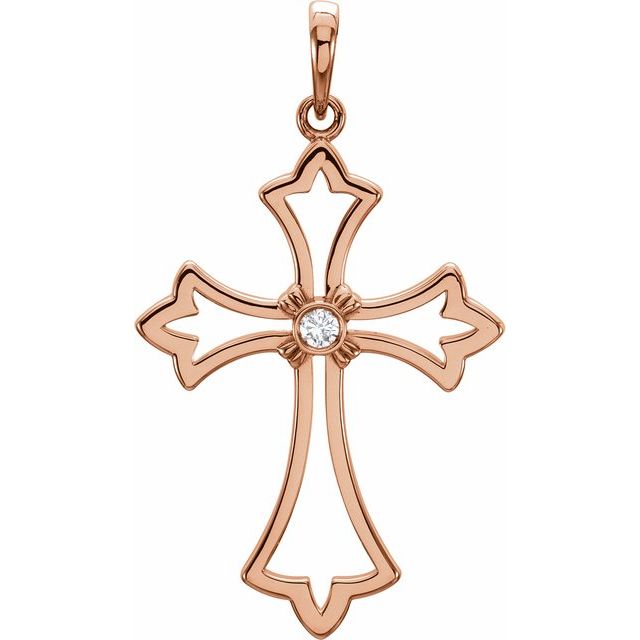 14K Rose Gold .03 CT Natural Diamond Cross Pendant