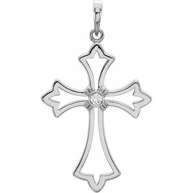 Platinum .03 CT Natural Diamond Cross Pendant