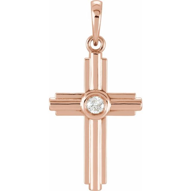 14K Rose Gold .06 CT Natural Diamond Cross Pendant