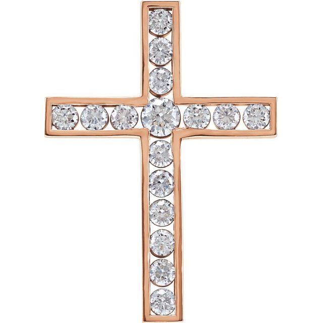 14K Rose Gold 1 CTW Natural Diamond Cross Pendant