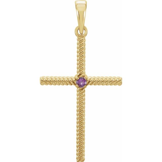 14K Yellow Gold Natural Amethyst Cross Pendant