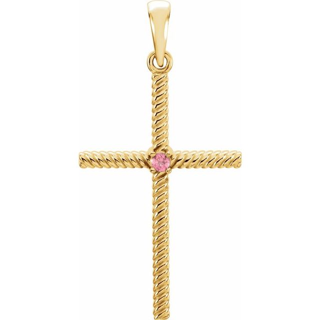 14K Yellow Gold Natural Pink Tourmaline Cross Pendant