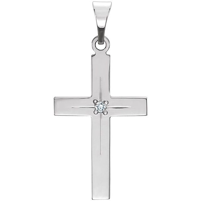 14K White Gold .01 CT Natural Diamond Cross Pendant
