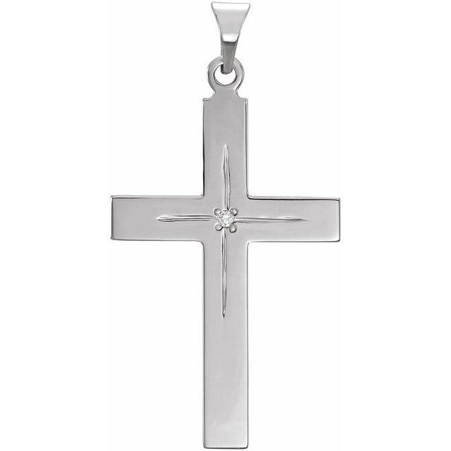 14K White Gold .01 CT Natural Diamond Cross Pendant