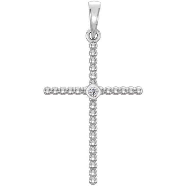 14K White Gold 33.3x17.6 mm .03 CTW Natural Diamond Beaded Cross Pendant