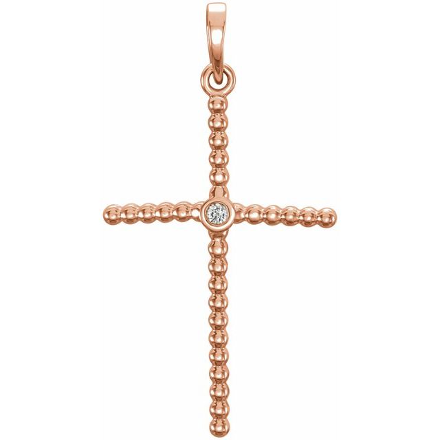 14K Rose Gold 24.8x12.2 mm .02 CTW Natural Diamond Beaded Cross Pendant