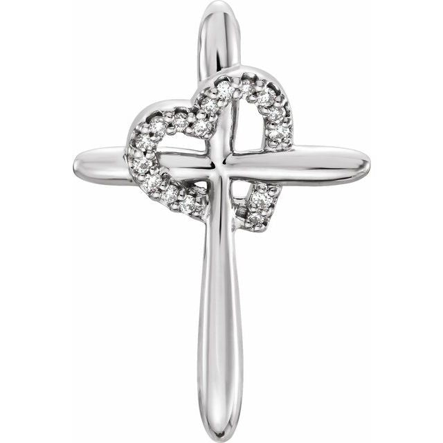 14K White Gold .04 CTW Natural Diamond Heart & Cross Pendant