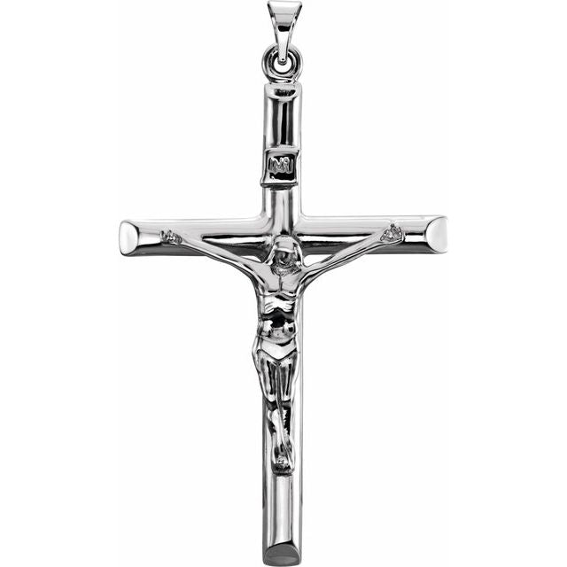 14K White Gold 43x29 mm Crucifix Pendant