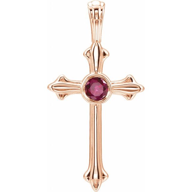 14K Rose Gold Natural Ruby Cross Pendant