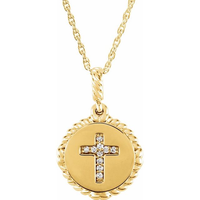 14K Yellow Gold .04 CTW Natural Diamond Cross Rope 16-18" Necklace