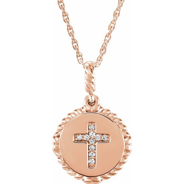 14K Rose Gold .04 CTW Natural Diamond Cross Rope 16-18" Necklace