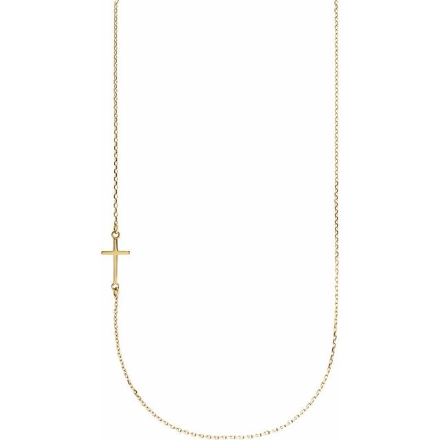 14K Yellow Gold Off-Center Sideways Cross 16" Necklace