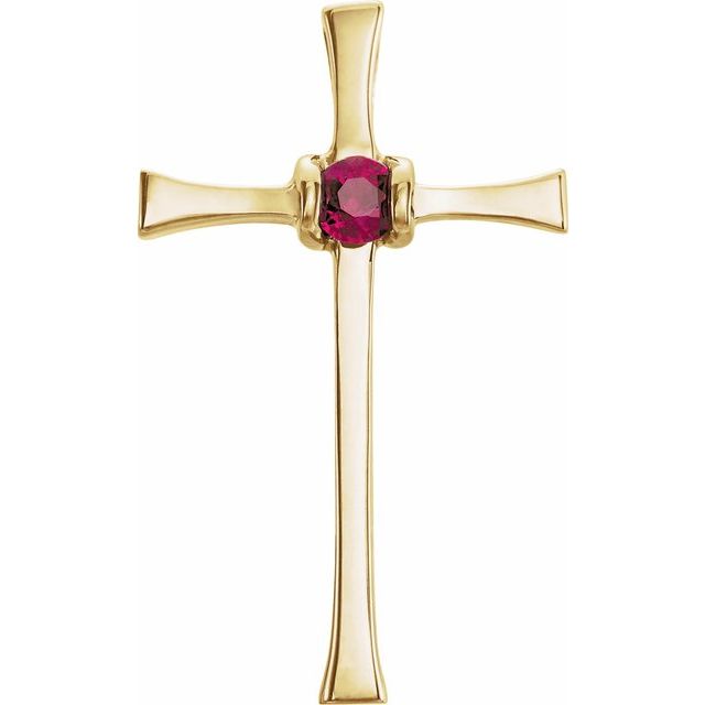14K Yellow Gold Natural Ruby Cross Pendant