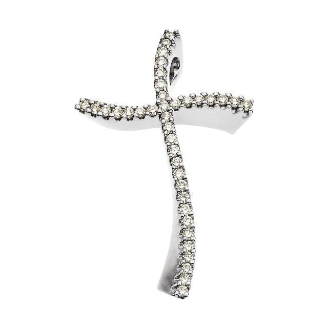 14K White Gold 3/8 CTW Natural Diamond Cross Pendant