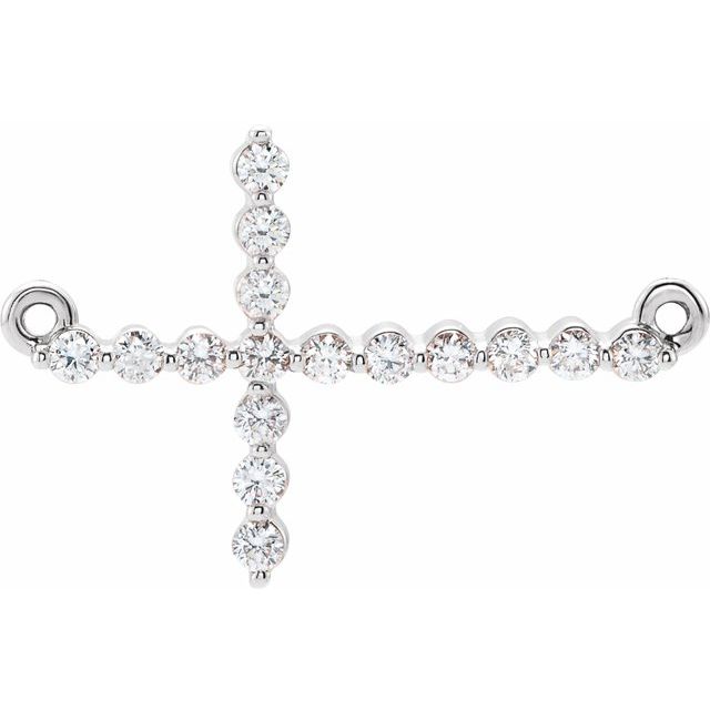 14K White Gold 1/4 CTW Natural Diamond Sideways Cross Necklace Center