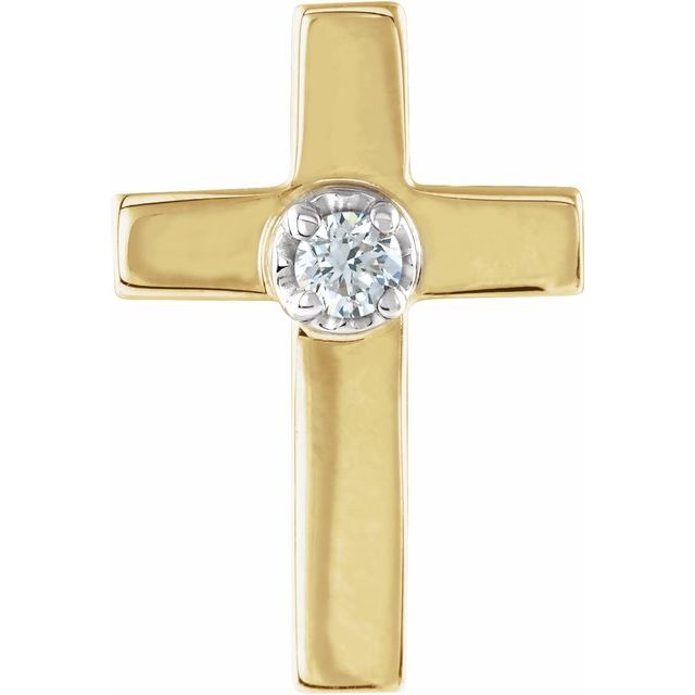 14K Yellow/White Gold .025 CT Natural Diamond Cross Lapel Pin