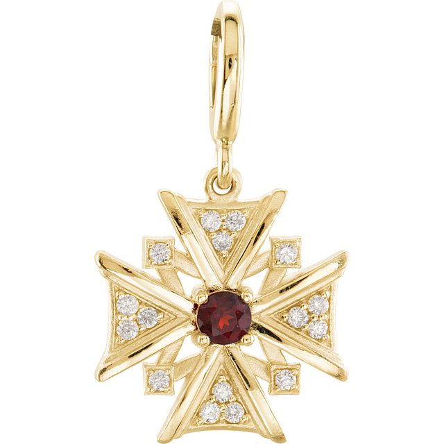 14K Yellow Gold Natural Mozambique Garnet & 1/6 CTW Natural Diamond Charm/Pendant